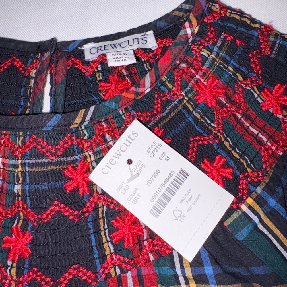 Crewcuts Girls Plaid Smocked Embroidered Top Long Sleeve Red Black Size M age 8 - Picture 4 of 9